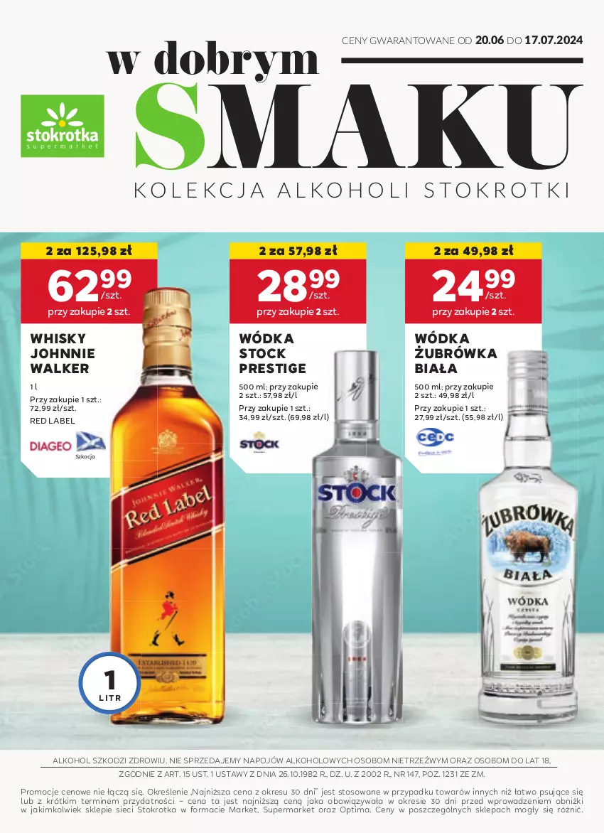 Gazetka promocyjna Stokrotka - Oferta alkoholowa - ważna 22.06 do 19.07.2024 - strona 1 - produkty: Johnnie Walker, Koc, Optima, Stock, Whisky, Wódka