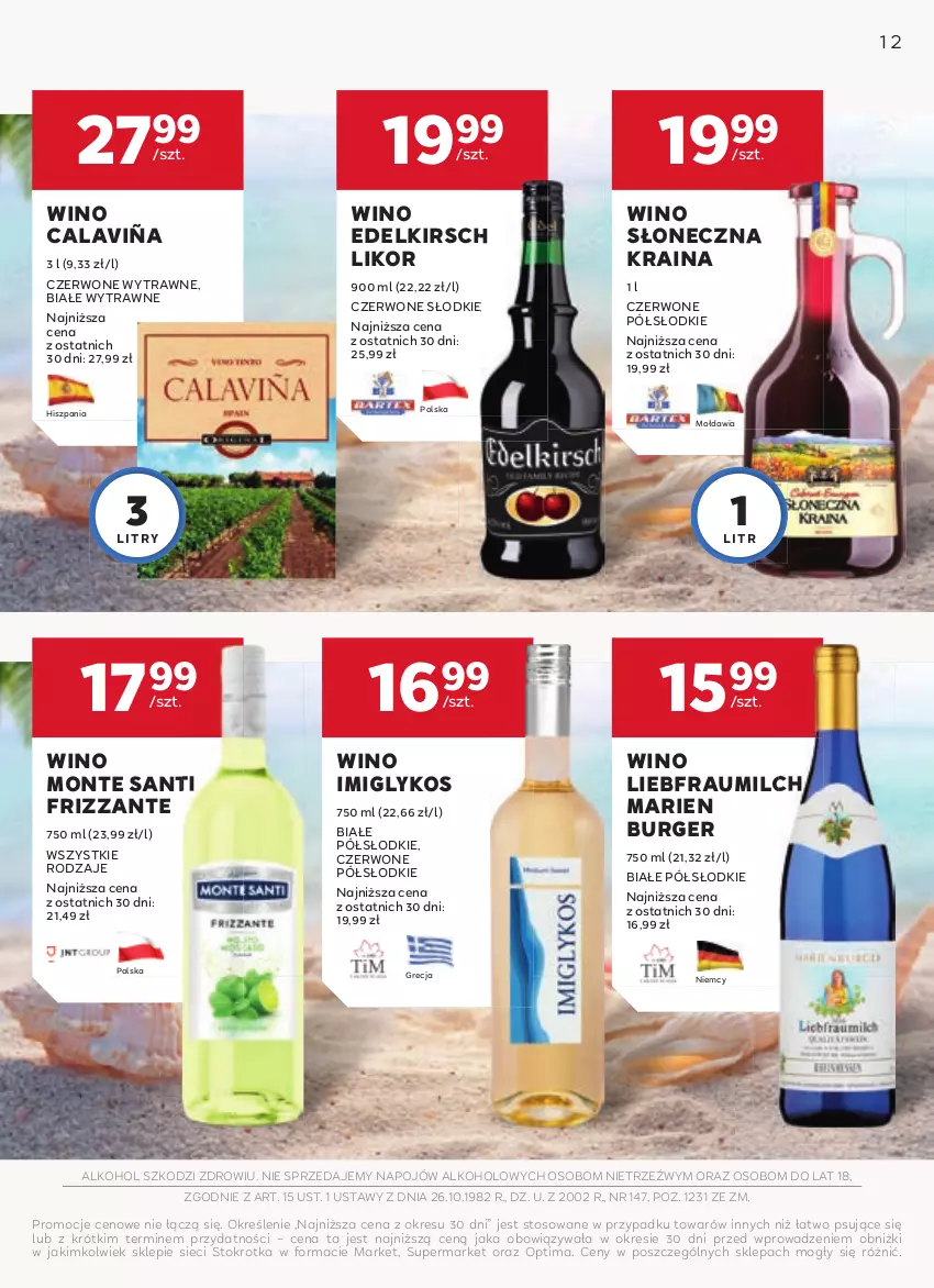 Gazetka promocyjna Stokrotka - Oferta alkoholowa - ważna 22.06 do 19.07.2024 - strona 12 - produkty: Burger, Monte, Monte Santi, Optima, Wino