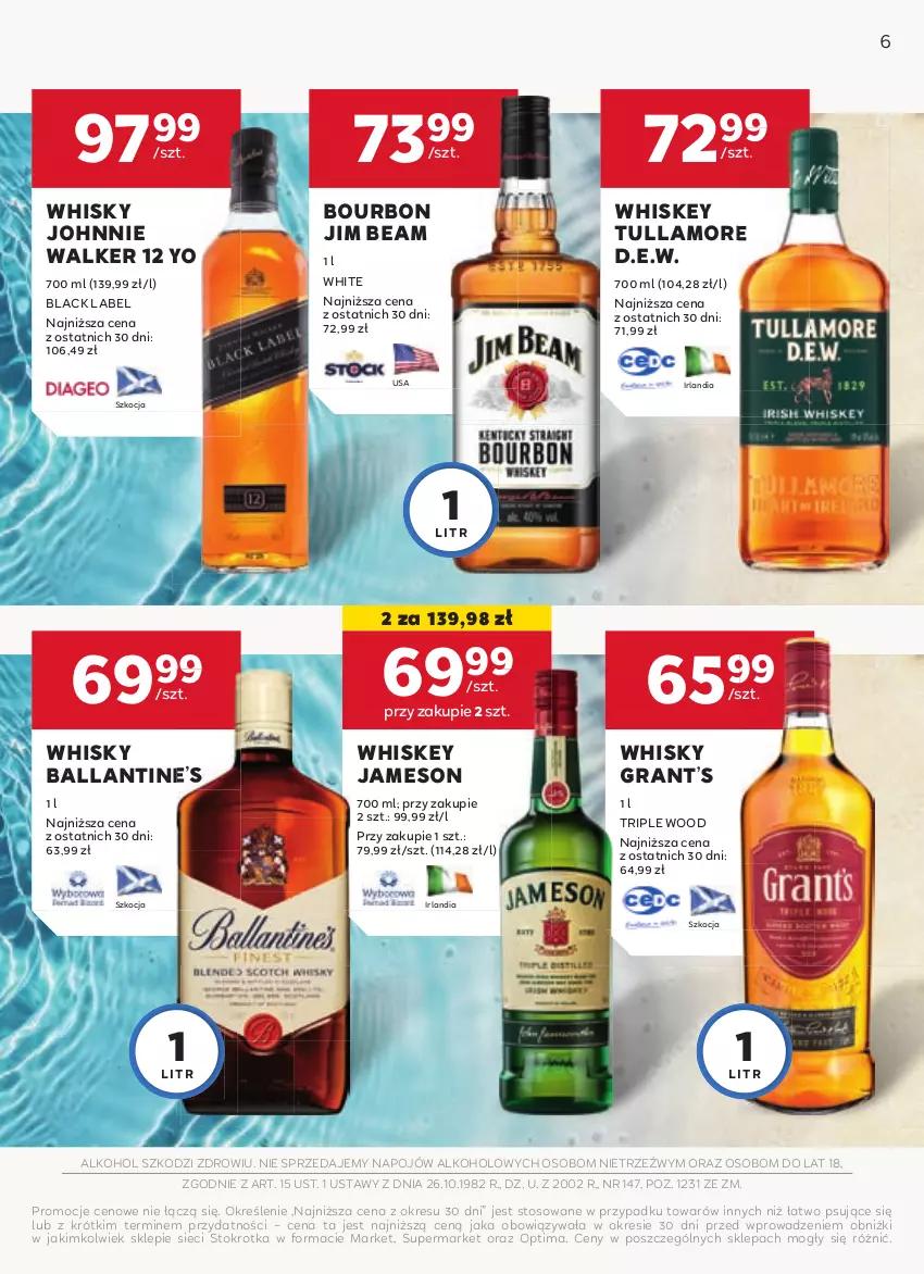 Gazetka promocyjna Stokrotka - Oferta alkoholowa - ważna 22.06 do 19.07.2024 - strona 6 - produkty: Bourbon, Gra, Jameson, Jim Beam, Johnnie Walker, Koc, Lack, Optima, Whiskey, Whisky