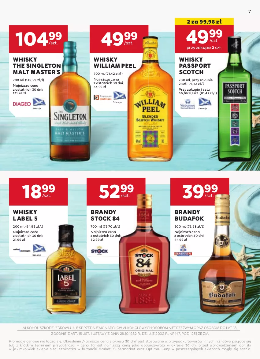 Gazetka promocyjna Stokrotka - Oferta alkoholowa - ważna 22.06 do 19.07.2024 - strona 7 - produkty: Brandy, Koc, Optima, Passport Scotch, Por, Sport, Stock, Whisky