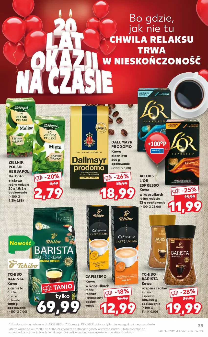 Gazetka promocyjna Kaufland - OFERTA TYGODNIA - ważna 30.09 do 06.10.2021 - strona 35 - produkty: Cafissimo, Dallmayr, Gra, Herbapol, Herbata, Jacobs, Kawa, Kawa rozpuszczalna, Kawa ziarnista, Rama, Tchibo, Tchibo Barista