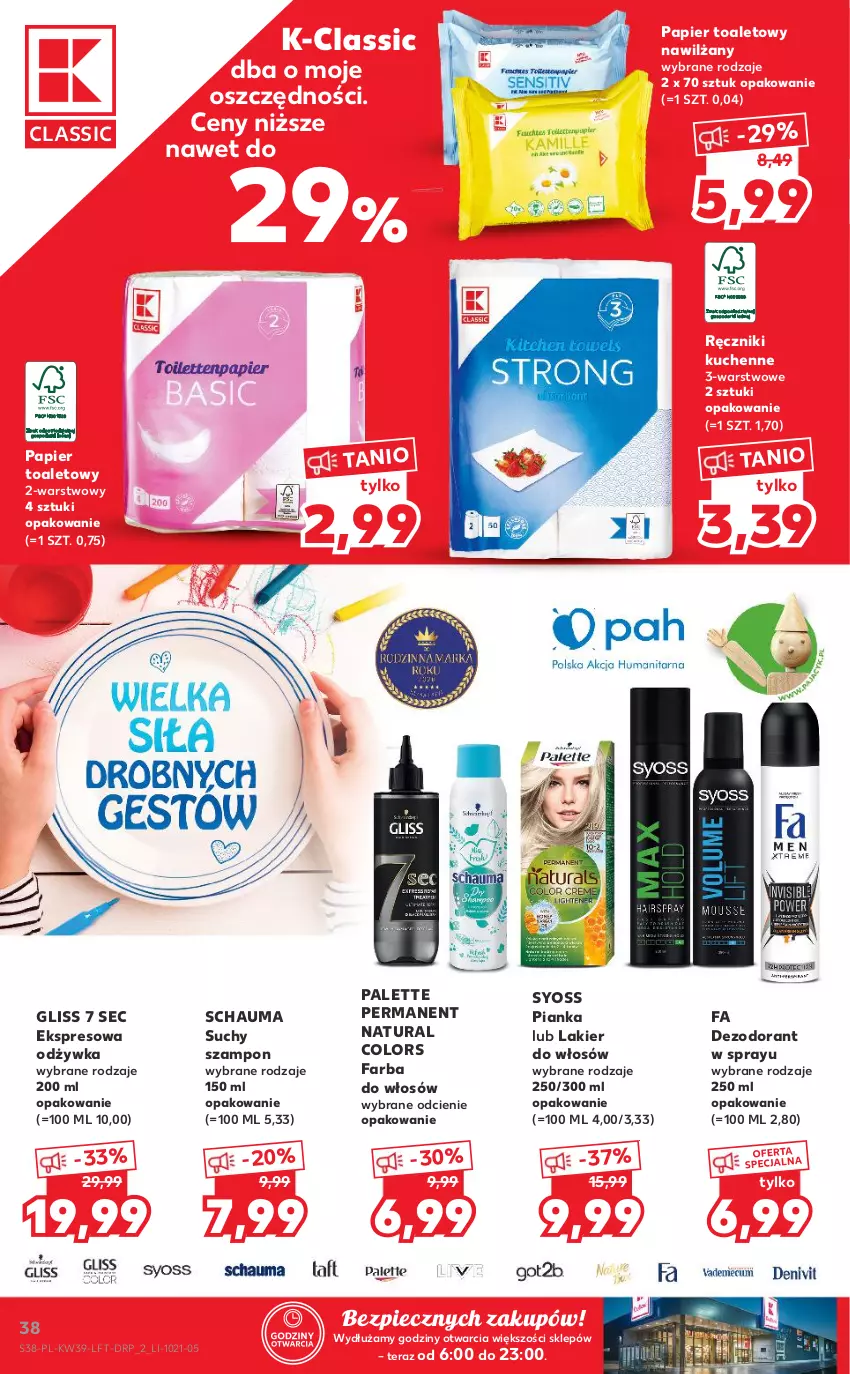 Gazetka promocyjna Kaufland - OFERTA TYGODNIA - ważna 30.09 do 06.10.2021 - strona 38 - produkty: Dezodorant, Fa, Farba do włosów, Lakier, Lakier do włosów, Odżywka, Palette, Papier, Papier toaletowy, Piec, Ręcznik, Schauma, Suchy szampon, Syoss, Szampon, Tera