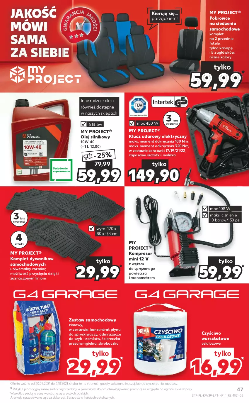 Gazetka promocyjna Kaufland - OFERTA TYGODNIA - ważna 30.09 do 06.10.2021 - strona 47 - produkty: Dywan, Dywanik, Fotel, Gra, Klucz udarowy, Kompresor, Koncentrat płynu do spryskiwaczy, Olej, Olej silnikowy, Por, Skrobaczka, Walizka