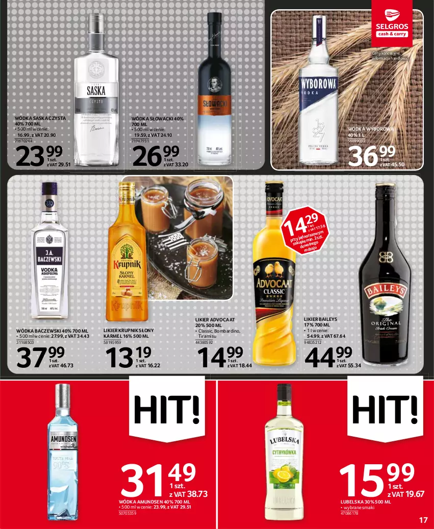 Gazetka promocyjna Selgros - Oferta spożywcza - ważna 21.01 do 03.02.2021 - strona 17 - produkty: Advocaat, Amundsen, Krupnik, Likier, Saska, Wódka, Wyborowa