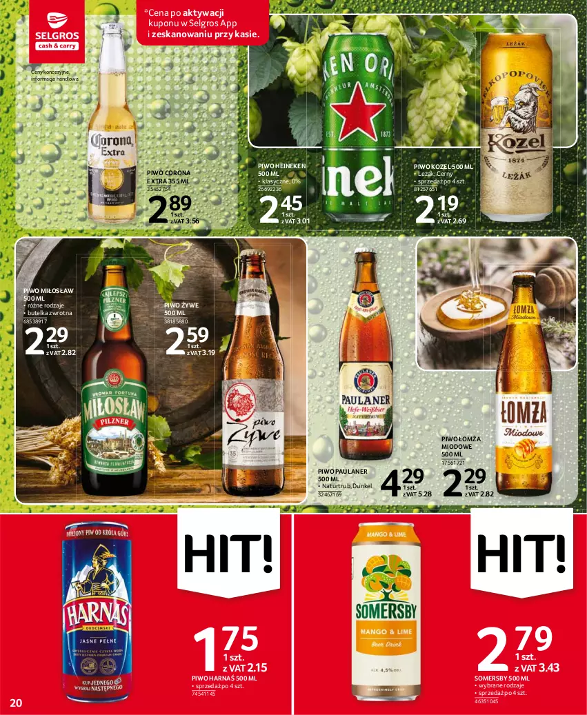 Gazetka promocyjna Selgros - Oferta spożywcza - ważna 21.01 do 03.02.2021 - strona 20 - produkty: Corona Extra, Harnaś, Heineken, Kozel, LG, Piwo, Somersby