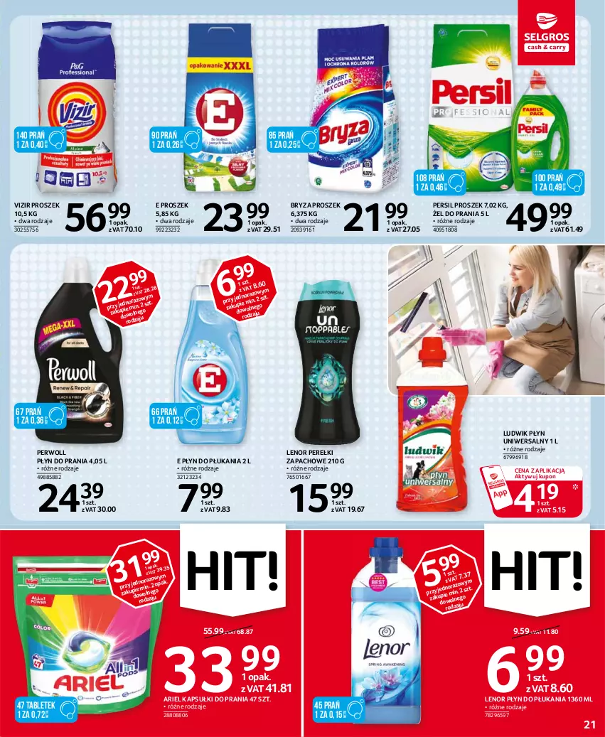 Gazetka promocyjna Selgros - Oferta spożywcza - ważna 21.01 do 03.02.2021 - strona 21 - produkty: Ariel, Bryza, Kapsułki do prania, Lenor, Ludwik, Perełki zapachowe, Persil, Perwoll, Płyn do płukania, Płyn do prania, Tablet, Vizir