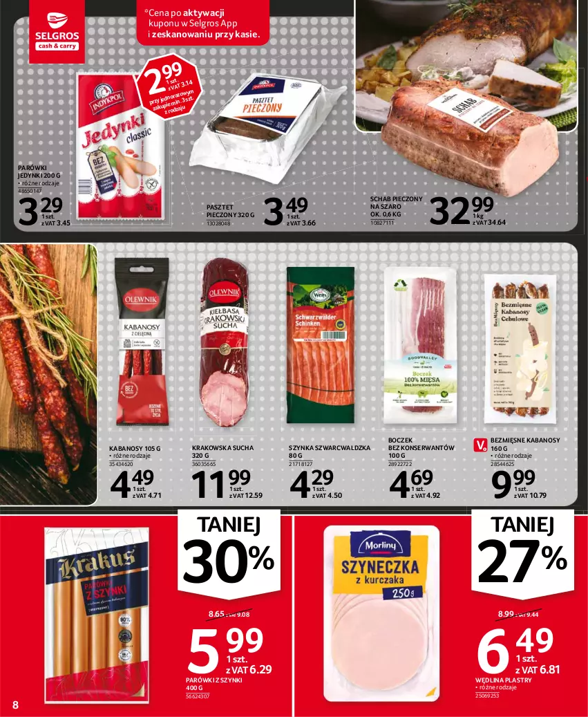 Gazetka promocyjna Selgros - Oferta spożywcza - ważna 21.01 do 03.02.2021 - strona 8 - produkty: Boczek, Kabanos, LG, Parówki, Parówki z szynki, Pasztet, Piec, Schab pieczony, Ser, Szynka, Wędlina