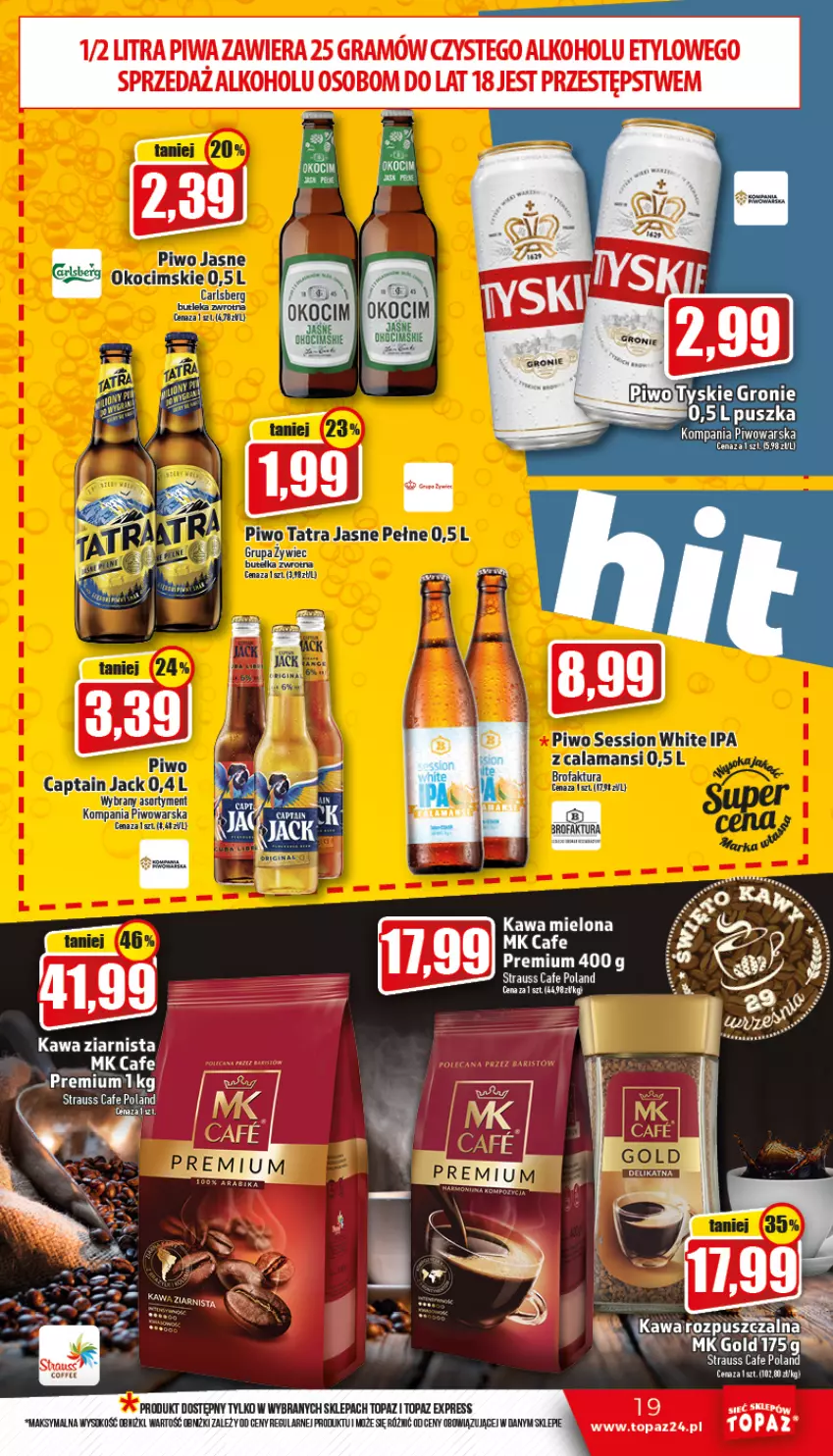 Gazetka promocyjna Topaz - Gazetka - ważna 29.09 do 05.10.2022 - strona 19 - produkty: Carlsberg, Gra, Kawa, Kawa mielona, Kawa ziarnista, Koc, Piwa, Piwo, SESSIO, Top