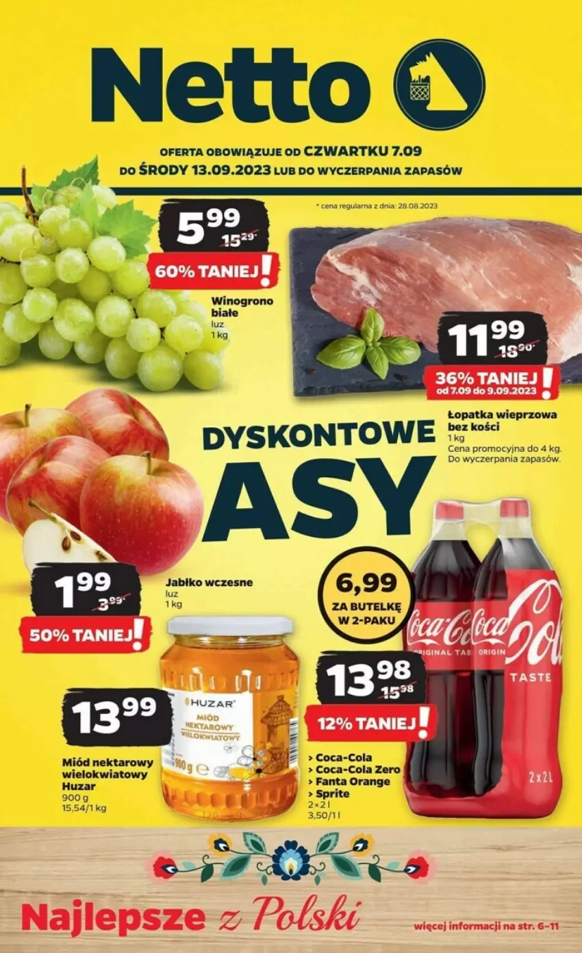 Gazetka promocyjna Netto - ważna 07.09 do 13.09.2023 - strona 1 - produkty: Coca-Cola, Fa, Fanta, Miód, Nektar, Sprite, Wino