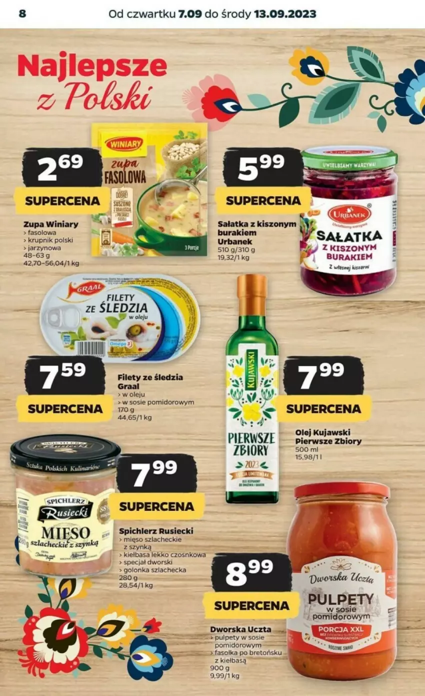 Gazetka promocyjna Netto - ważna 07.09 do 13.09.2023 - strona 15 - produkty: Buraki, Fa, Gra, Graal, Kiełbasa, Kujawski, Mięso, Olej, Pulpety, Sos, Spichlerz Rusiecki, Szynka, Top, Winiary, Zupa