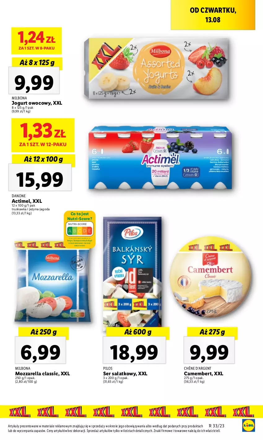 Gazetka promocyjna Lidl - GAZETKA - ważna 17.08 do 19.08.2023 - strona 23 - produkty: Actimel, Camembert, Danone, Jogurt, Mozzarella, Pilos, Sałat, Ser, Wazon