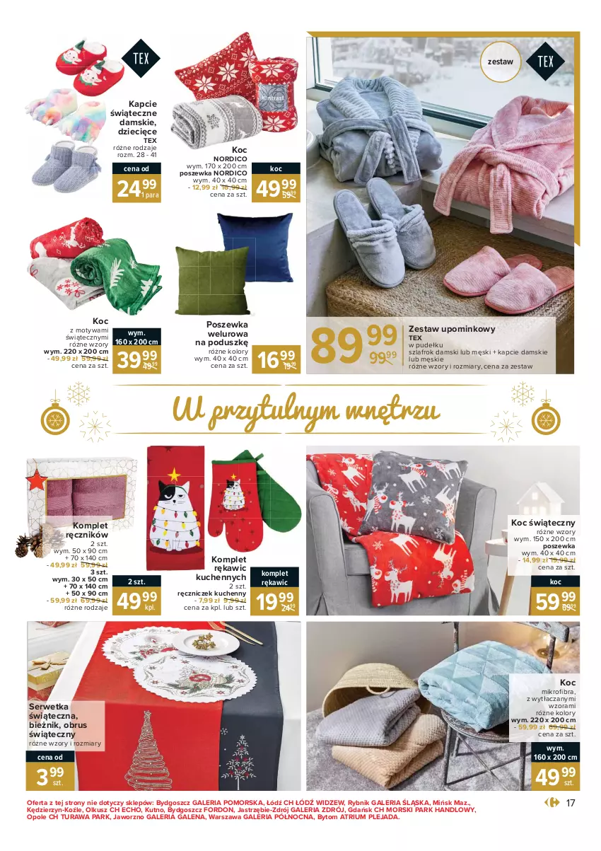 Gazetka promocyjna Carrefour - Gazetka Carrefour Prezenty - ważna 30.11 do 24.12.2021 - strona 17 - produkty: Bieżnik, Dzieci, Kapcie, Koc, Obrus, Poszewka, Ręcznik, Ser, Szlafrok, Znicz