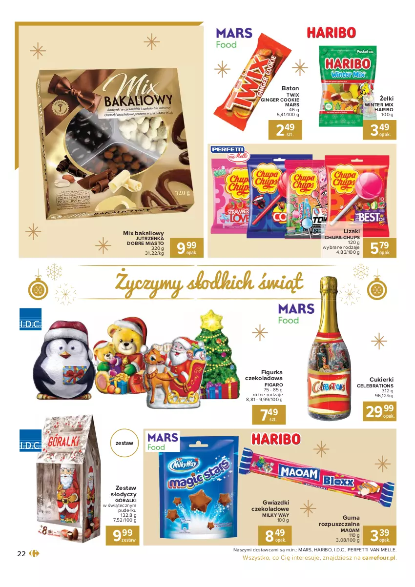 Gazetka promocyjna Carrefour - Gazetka Carrefour Prezenty - ważna 30.11 do 24.12.2021 - strona 22 - produkty: Baton, Choinka, Chupa Chups, Cukier, Cukierki, Gin, Góralki, Guma rozpuszczalna, Haribo, Inka, Jutrzenka, Lizaki, Mars, Milky Way, Twix