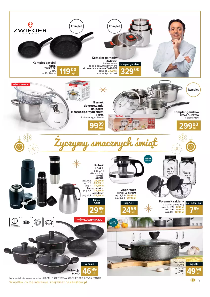 Gazetka promocyjna Carrefour - Gazetka Carrefour Prezenty - ważna 30.11 do 24.12.2021 - strona 9 - produkty: Fa, Garnek, Kubek, Pojemnik, Pojemnik szklany, Por, Sok, Tefal, Termos, Zaparzacz