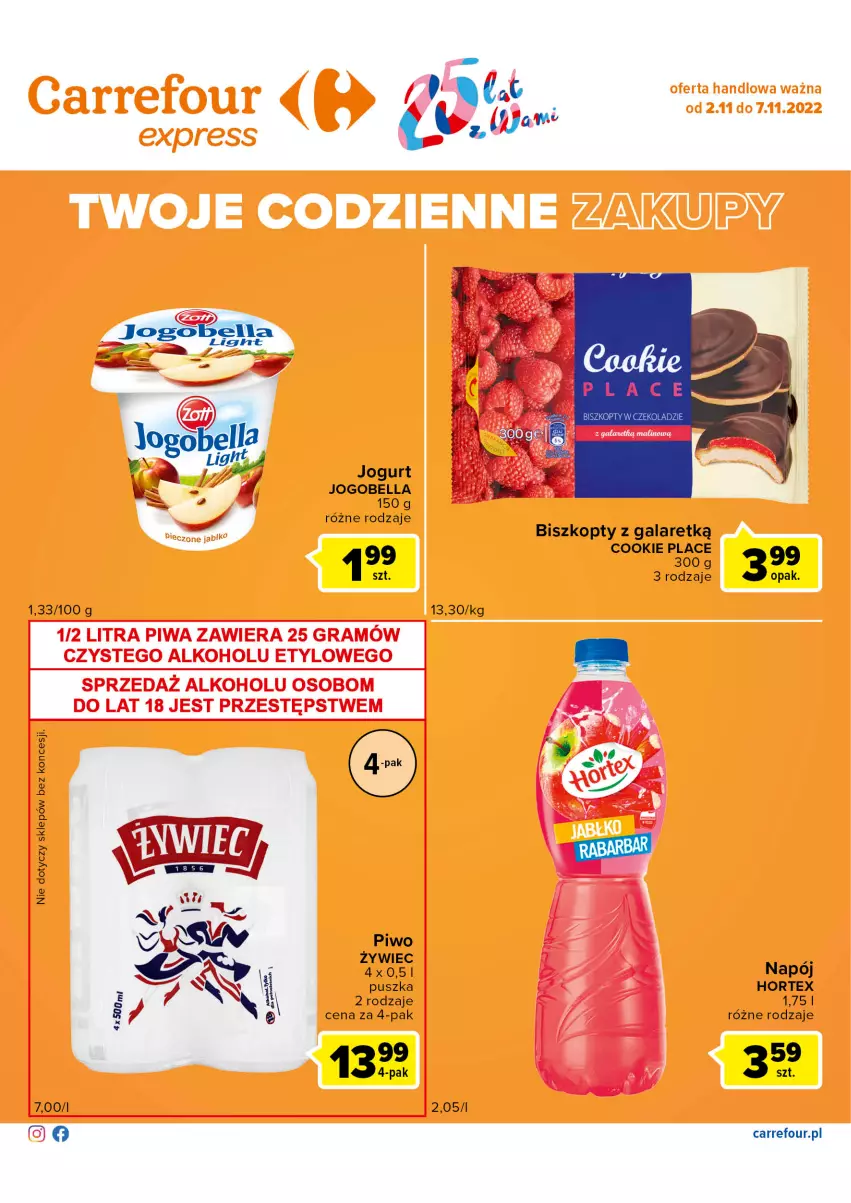 Gazetka promocyjna Carrefour - Gazetka Express - ważna 02.11 do 07.11.2022 - strona 2 - produkty: Bell, Bella, Biszkopty, Gala, Hortex, Jogobella, Jogurt, Napój, Piwo