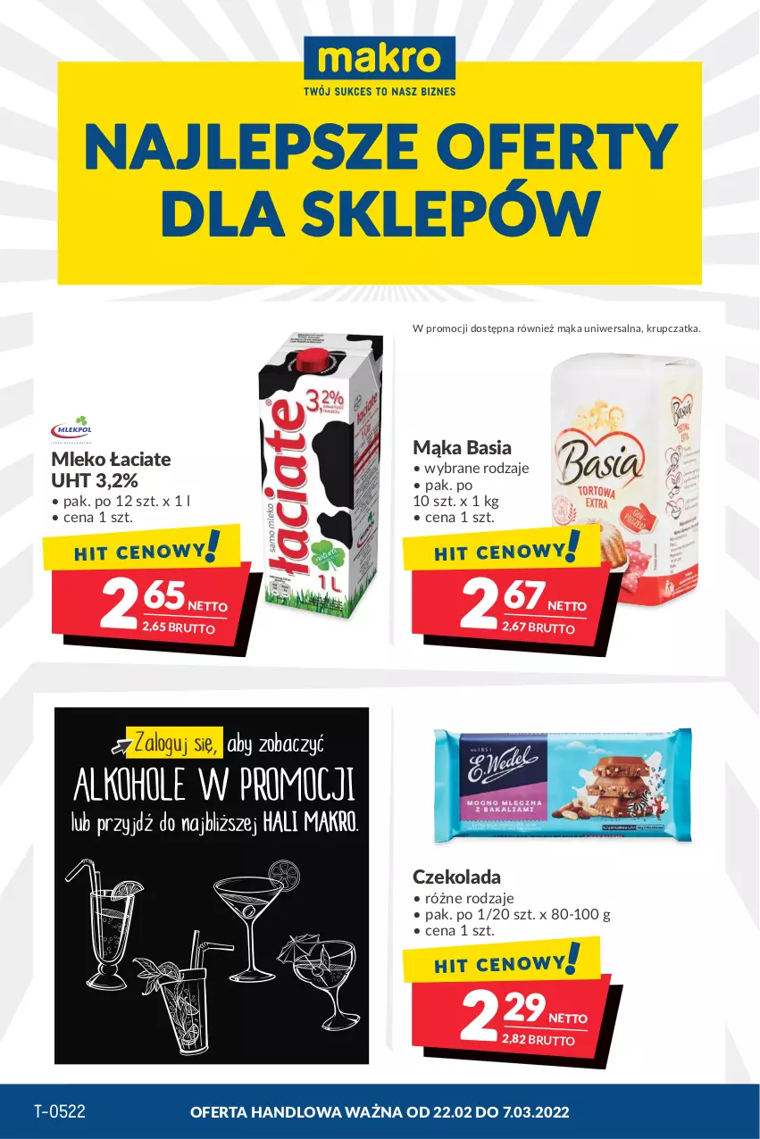 Gazetka promocyjna Makro - [Oferta promocyjna] Artykuły spożywcze i przemysłowe - ważna 22.02 do 07.03.2022 - strona 1 - produkty: Basia, Czekolada, Mąka, Mąka uniwersalna, Mleko