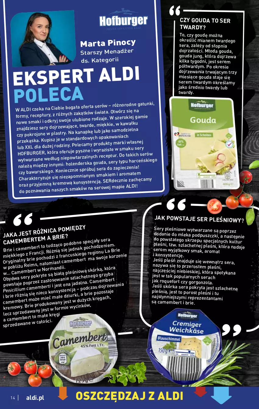 Gazetka promocyjna Aldi - Pełny katalog - ważna 06.02 do 11.02.2023 - strona 14 - produkty: Brie, Burger, Camembert, Gorgonzola, Gouda, Hofburger, Por, Roquefort, Ser, Top