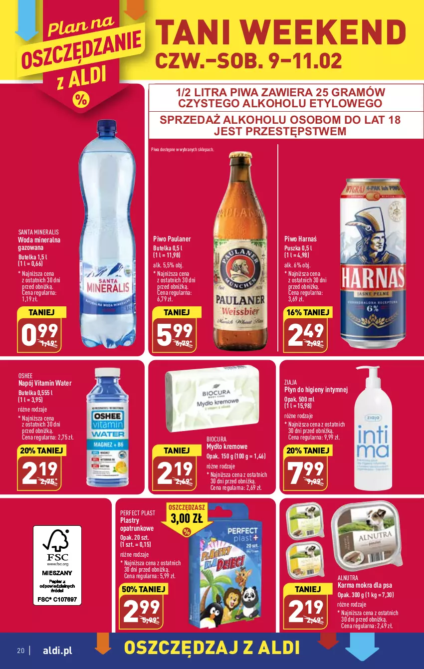 Gazetka promocyjna Aldi - Pełny katalog - ważna 06.02 do 11.02.2023 - strona 20 - produkty: Gra, Harnaś, Mydło, Napój, Oshee, Piwa, Piwo, Plastry opatrunkowe, Płyn do higieny intymnej, Woda, Woda mineralna, Ziaja