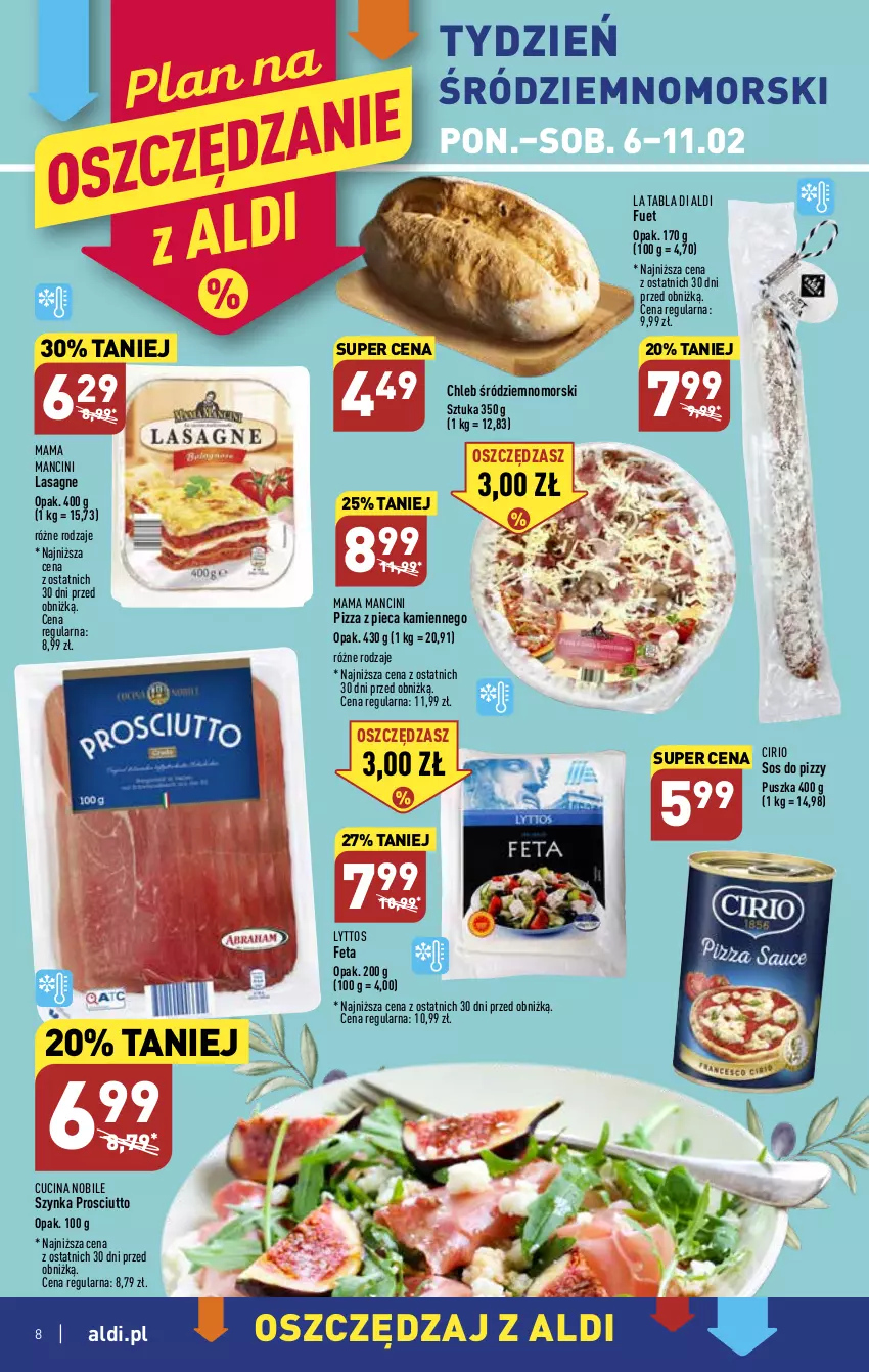 Gazetka promocyjna Aldi - Pełny katalog - ważna 06.02 do 11.02.2023 - strona 8 - produkty: Chleb, Feta, Lasagne, Piec, Pizza, Pizza z pieca kamiennego, Prosciutto, Sos, Sos do pizzy, Szynka