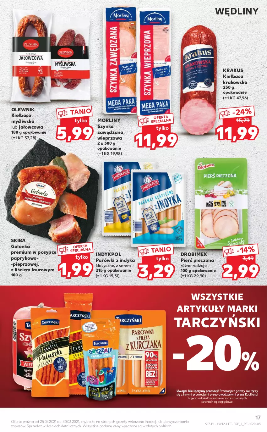 Gazetka promocyjna Kaufland - OFERTA TYGODNIA - ważna 25.03 do 30.03.2021 - strona 17 - produkty: Drobimex, Kiełbasa, Kiełbasa krakowska, Krakus, Laur, Morliny, Olewnik, Parówki, Parówki z indyka, Piec, Pieprz, Ser, Szynka, Tarczyński, Waga