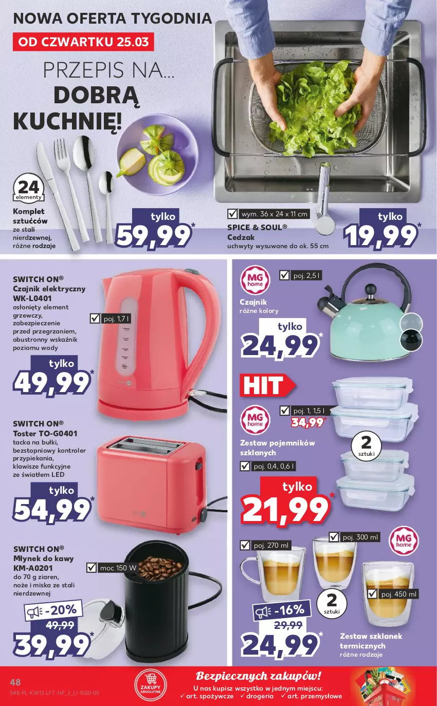 Gazetka promocyjna Kaufland - OFERTA TYGODNIA - ważna 25.03 do 30.03.2021 - strona 48 - produkty: Cedzak, Czajnik, Czajnik elektryczny, Kontroler, Miska, Młynek, Młynek do kawy, Noż, Piec, Pojemnik, Top, Toster, Uchwyty