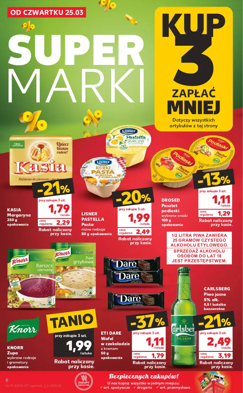 Gazetka promocyjna Kaufland - OFERTA TYGODNIA - ważna 25.03 do 30.03.2021 - strona 6 - produkty: Carlsberg, Gra, Kasia, Knorr, Lisner, Margaryna, Pastella, Pasztet, Piec, Piwa, Piwo, Piwo jasne, Podlaski, Rama, Zupa