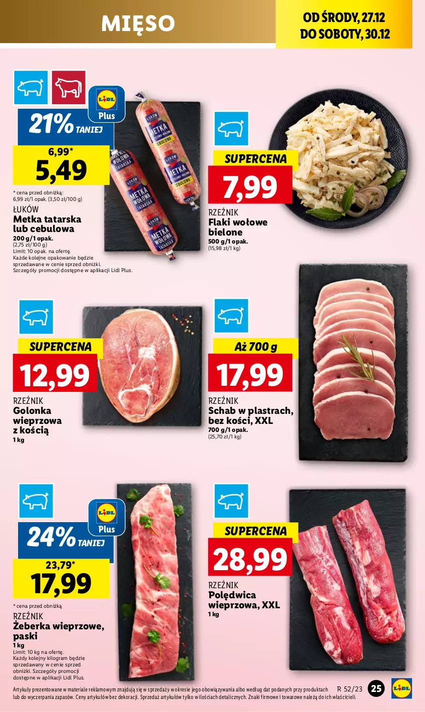 Gazetka promocyjna Lidl - GAZETKA - ważna 27.12 do 30.12.2023 - strona 25 - produkty: Flaki, Flaki wołowe, Golonka wieprzowa, Gra, Metka tatarska, Mięso, Olej, Polędwica