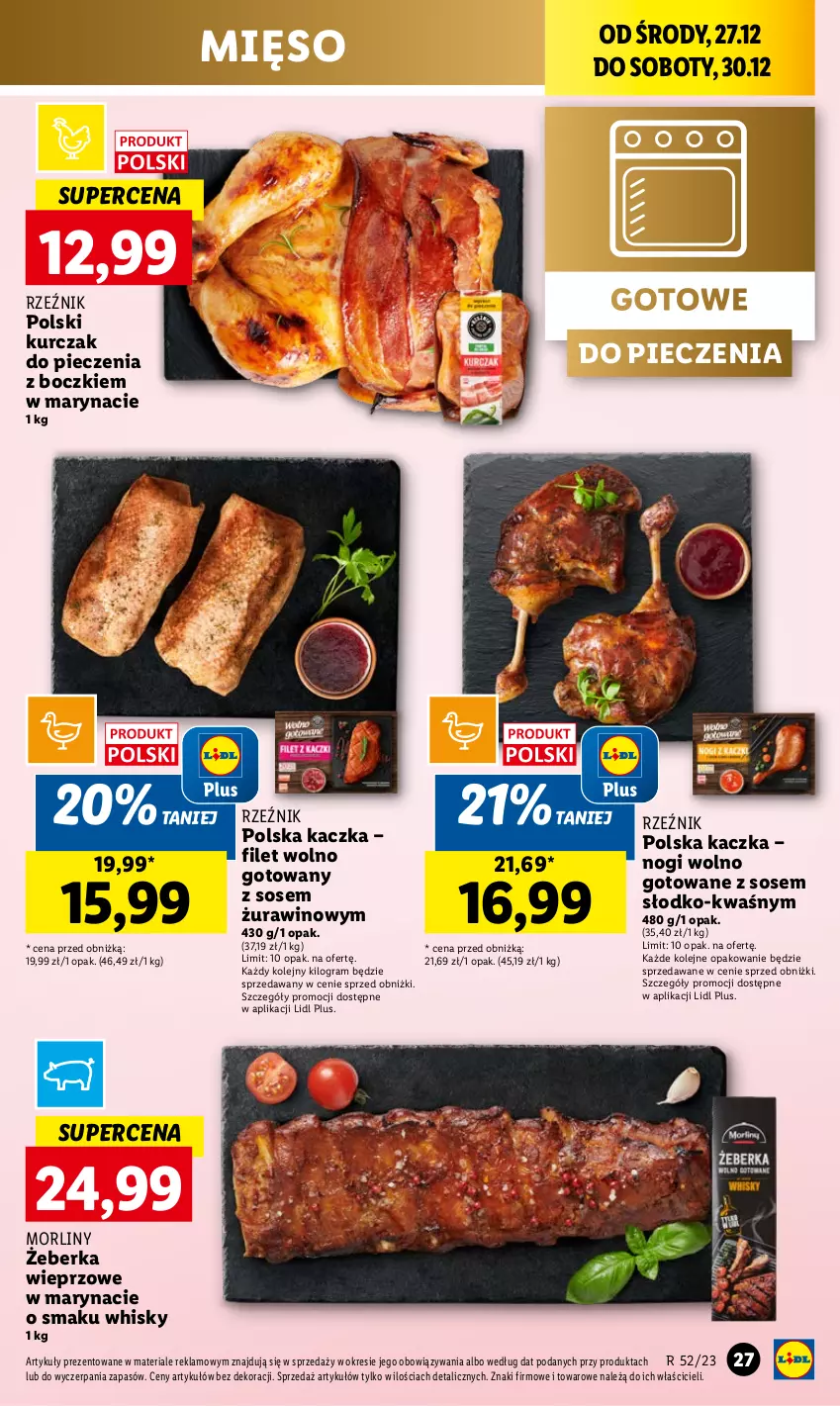 Gazetka promocyjna Lidl - GAZETKA - ważna 27.12 do 30.12.2023 - strona 27 - produkty: Gra, Kaczka, Kurczak, Mięso, Morliny, Olej, Piec, Sos, Whisky, Wino