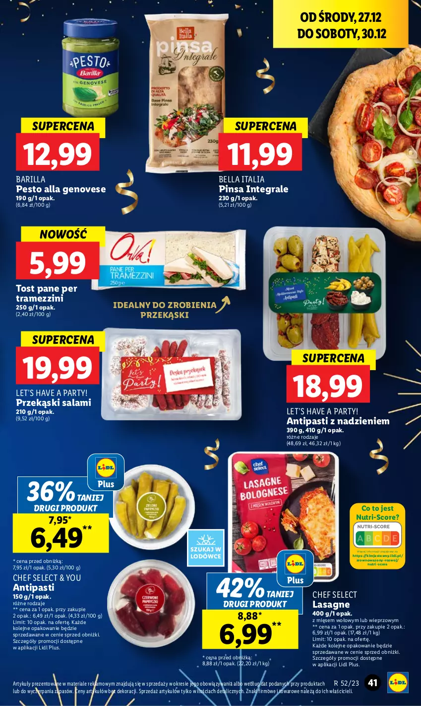 Gazetka promocyjna Lidl - GAZETKA - ważna 27.12 do 30.12.2023 - strona 41 - produkty: Barilla, Bell, Bella, Gra, Lasagne, Olej, Pesto, Salami, Wazon