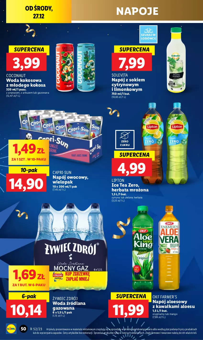 Gazetka promocyjna Lidl - GAZETKA - ważna 27.12 do 30.12.2023 - strona 50 - produkty: Ananas, Arbuz, Fa, Gin, Herbata, Ice tea, Kawa, Kokos, LANA, Lipton, Mango, Napój, Napoje, Sok, Vita C, Woda