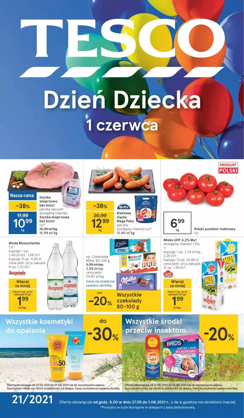 Gazetka promocyjna Tesco - Tesco gazetka - przyszły tydzień - ważna 27.05 do 01.06.2021 - strona 1 - produkty: Kiełbasa, Mleko, Mus, Muszynianka, Pax, Pomidor malinowy, Szynka, Szynka wieprzowa, Woda