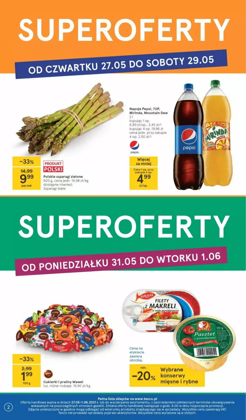 Gazetka promocyjna Tesco - Tesco gazetka - przyszły tydzień - ważna 27.05 do 01.06.2021 - strona 2 - produkty: 7up, Mirinda, Napoje, Pepsi, Ser