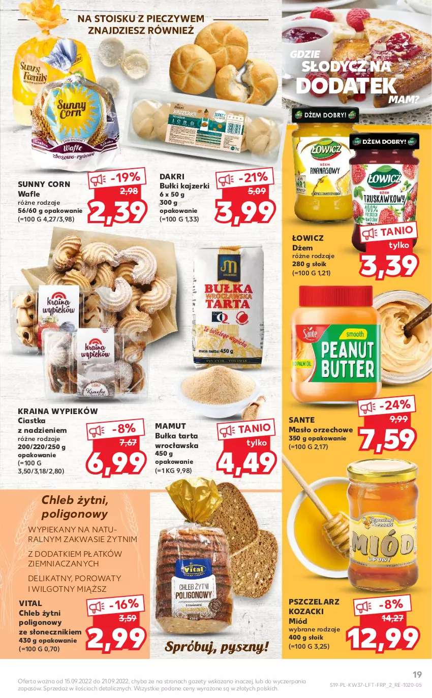 Gazetka promocyjna Kaufland - OFERTA TYGODNIA - ważna 15.09 do 21.09.2022 - strona 19 - produkty: Bułka, Bułka tarta, Chleb, Ciastka, Dżem, LG, Masło, Masło orzechowe, Miód, Piec, Por, Sante, Tarta, Wafle