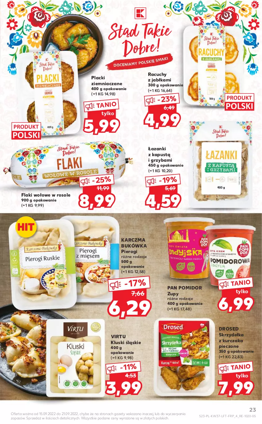 Gazetka promocyjna Kaufland - OFERTA TYGODNIA - ważna 15.09 do 21.09.2022 - strona 23 - produkty: Flaki, Flaki wołowe, Jabłka, Kapustą, Kurczak, Lack, Piec, Pierogi, Skrzydełka z kurczaka, Virtu