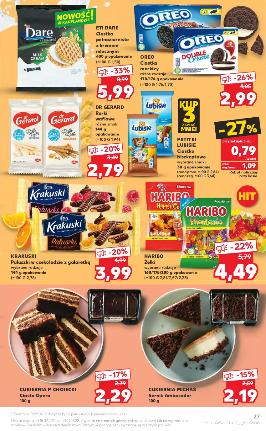 Gazetka promocyjna Kaufland - OFERTA TYGODNIA - ważna 15.09 do 21.09.2022 - strona 27 - produkty: Ciastka, Cukier, Dr Gerard, Gala, Haribo, Krakus, Krakuski, Lubisie, Oreo, Rurki, Ser