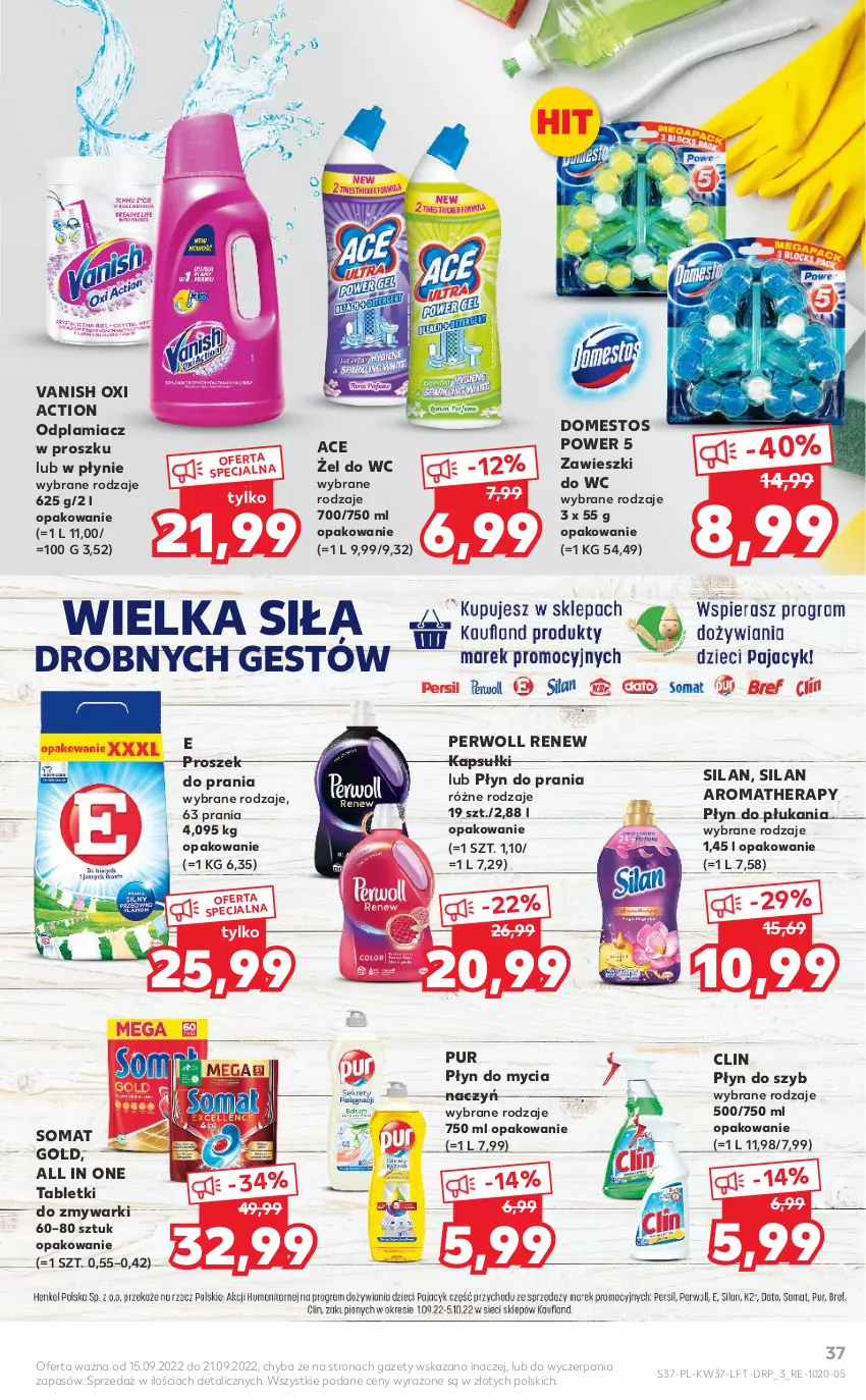 Gazetka promocyjna Kaufland - OFERTA TYGODNIA - ważna 15.09 do 21.09.2022 - strona 37 - produkty: Clin, Do mycia naczyń, Domestos, Odplamiacz, Perwoll, Płyn do mycia, Płyn do mycia naczyń, Płyn do płukania, Płyn do prania, Płyn do szyb, Proszek do prania, Pur, Silan, Somat, Somat gold, Tablet, Tabletki do zmywarki, Vanish, Zawieszki, Zmywarki