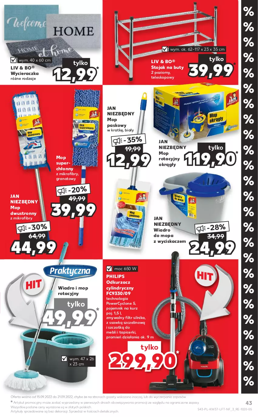 Gazetka promocyjna Kaufland - OFERTA TYGODNIA - ważna 15.09 do 21.09.2022 - strona 43 - produkty: Buty, Gra, Granat, Jan Niezbędny, Mop, Odkurzacz, Philips, Pojemnik, Stojak, Stojak na buty, Teleskop, Wiadro, Wycieraczka