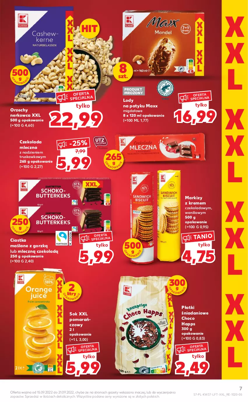 Gazetka promocyjna Kaufland - OFERTA TYGODNIA - ważna 15.09 do 21.09.2022 - strona 7 - produkty: Ciastka, Czekolada, Czekolada mleczna, Danio, Lody, Sok