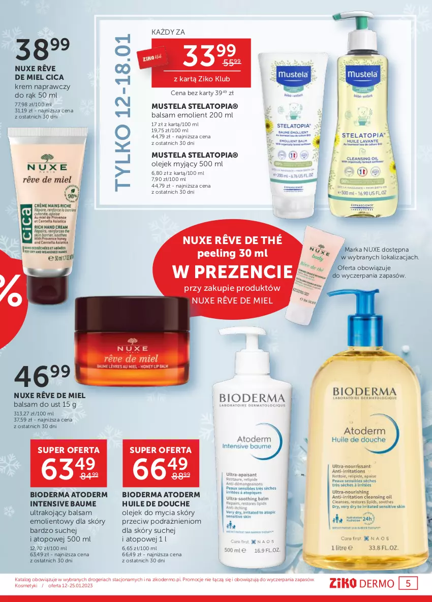 Gazetka promocyjna Ziko - Gazetka Ziko Dermo - ważna 12.01 do 25.01.2023 - strona 5 - produkty: Atoderm, Balsam do ust, Bioderma, Mus, Mustela, Nuxe, Olej, Peeling, Top