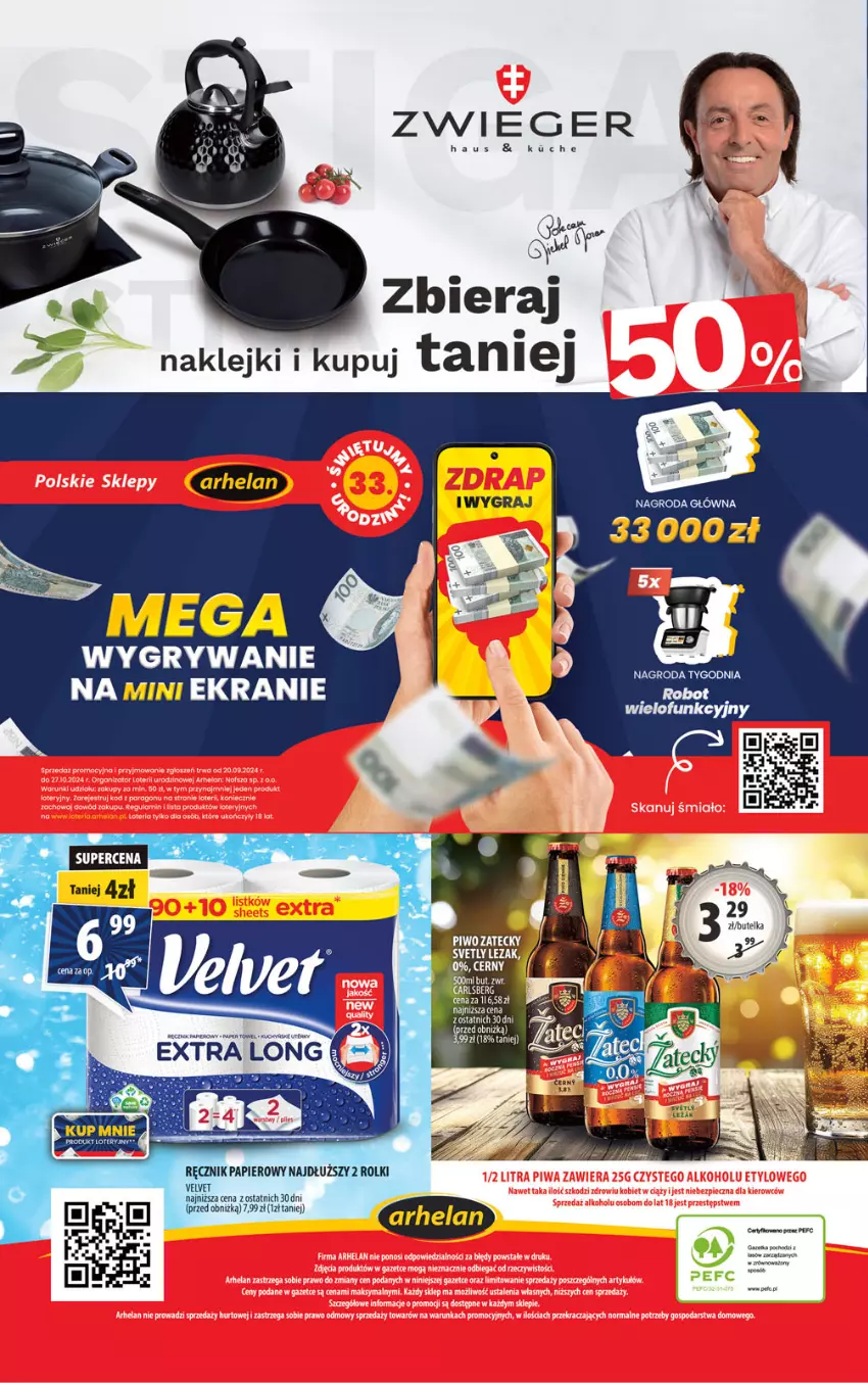 Gazetka promocyjna Arhelan - Gazetka - ważna 04.10 do 13.10.2024 - strona 20 - produkty: Fa, Gra, Gry, Papier, Piwo, Ręcznik, Rolki, Ser, Velvet