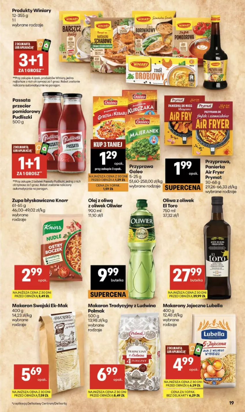 Gazetka promocyjna Delikatesy Centrum - Franczyza DC39 Czwartek - ważna 24.09 do 30.09.2026 - strona 19 - produkty: Bell, Bella, Jaja, Knorr, Lubella, Makaron, Olej, Oliwa z oliwek, Por, Pudliszki, Rum, Winiary, Zupa
