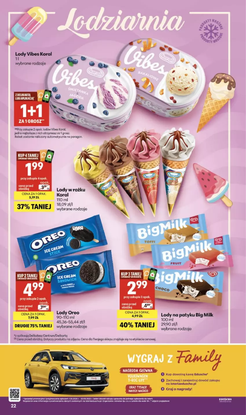 Gazetka promocyjna Delikatesy Centrum - Franczyza DC39 Czwartek - ważna 24.09 do 30.09.2026 - strona 22 - produkty: Big Milk, Gra, Lody, Oreo, Rum