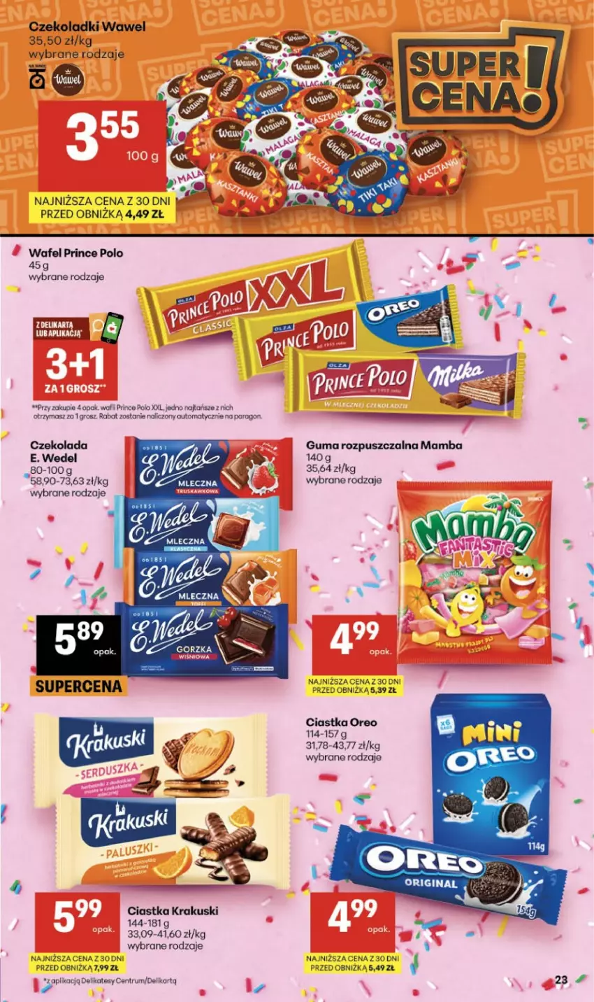 Gazetka promocyjna Delikatesy Centrum - Franczyza DC39 Czwartek - ważna 24.09 do 30.09.2026 - strona 23 - produkty: Ciastka, Czekolada, E. Wedel, Fa, Guma rozpuszczalna, Krakus, Krakuski, Mamba, Oreo, Prince Polo, Rum, Wawel