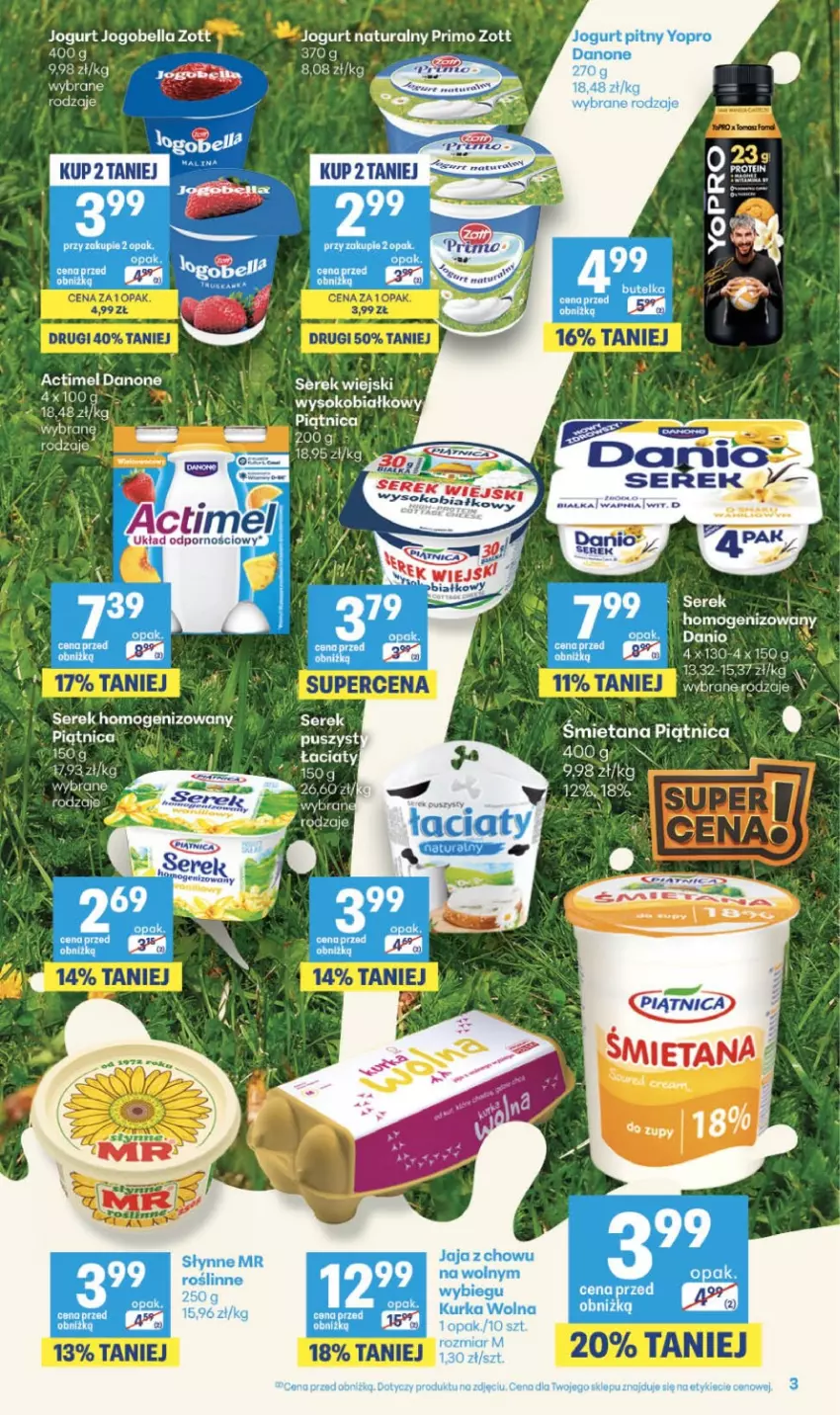 Gazetka promocyjna Delikatesy Centrum - Franczyza DC39 Czwartek - ważna 24.09 do 30.09.2026 - strona 3 - produkty: Actimel, Bell, Bella, Danone, Fa, Jaja, Jogobella, Jogurt, Jogurt pitny, Ser, Serek, Słynne, Sok, Zott
