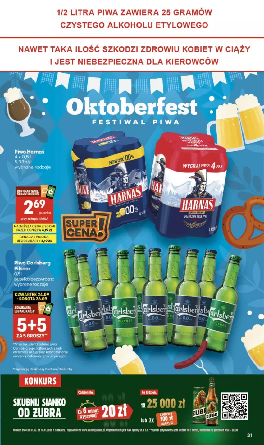 Gazetka promocyjna Delikatesy Centrum - Franczyza DC39 Czwartek - ważna 24.09 do 30.09.2026 - strona 31 - produkty: Allegro, Carlsberg, Fa, Gra, Harnaś, Piec, Piwa, Piwo, Rum