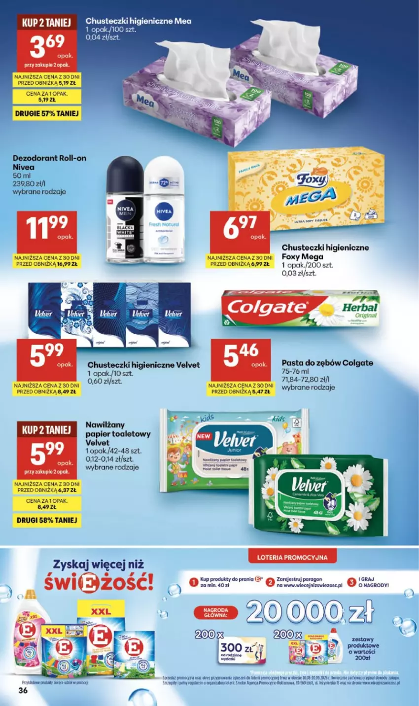 Gazetka promocyjna Delikatesy Centrum - Franczyza DC39 Czwartek - ważna 24.09 do 30.09.2026 - strona 36 - produkty: Chusteczki, Colgate, Dezodorant, Fa, Foxy, Gin, Gra, Koc, LG, Mola, Nivea, Pasta do zębów, Velvet