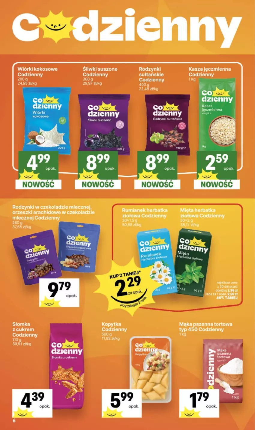 Gazetka promocyjna Delikatesy Centrum - Franczyza DC39 Czwartek - ważna 24.09 do 30.09.2026 - strona 6 - produkty: Kasza, Kasza jęczmienna, Kokos, Kopytka, Mąka, Mąka pszenna, Mięta, Orzeszki, Rodzynki, Wiórki kokosowe