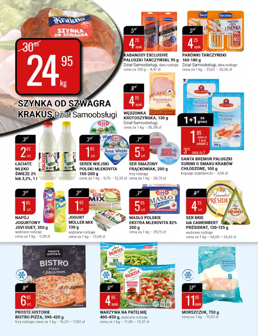 Gazetka promocyjna Bi1 - Walentynki - ważna 02.02 do 08.02.2022 - strona 12 - produkty: Brie, Camembert, Fa, Gra, Jogurt, Krakus, Masło, Mleko, Mlekovita, Napój, Parówki, Piec, Pieczarka, Pizza, Ser, Serek, Serek wiejski, Surimi, Szynka, Tarczyński, Warzywa