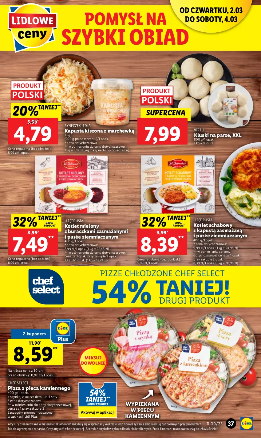 Gazetka promocyjna Lidl - GAZETKA - ważna 02.03 do 04.03.2023 - strona 39 - produkty: Kapustą, Kluski na parze, Kotlet, Kurczak, Piec, Pizza, Pizza z pieca kamiennego, Pur, Ser, Virtu