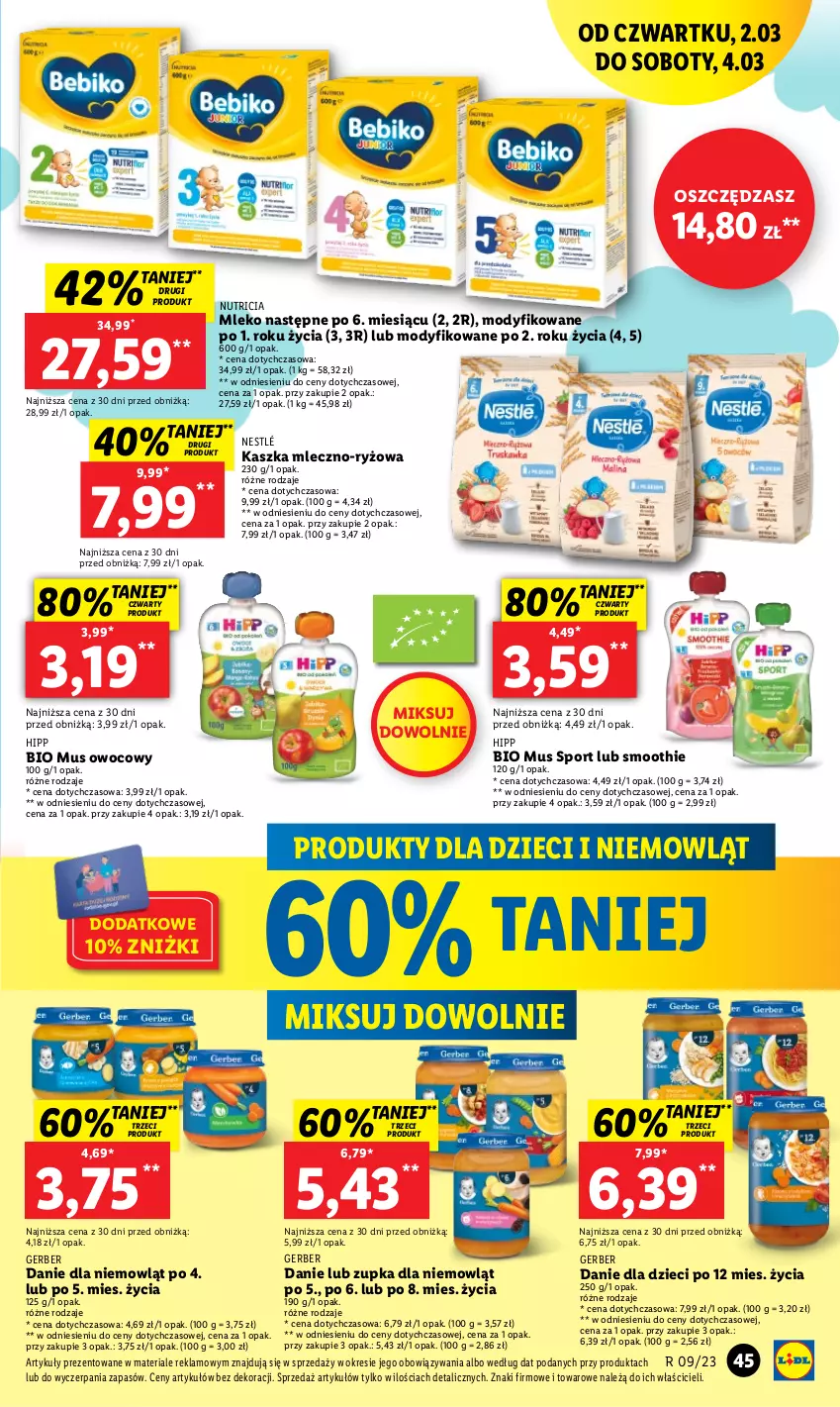 Gazetka promocyjna Lidl - GAZETKA - ważna 02.03 do 04.03.2023 - strona 51 - produkty: Danie dla dzieci, Dzieci, Gerber, HiPP, Hipp Bio, Mleko, Mus, Nestlé, O nas, Por, Ryż, Smoothie, Sport